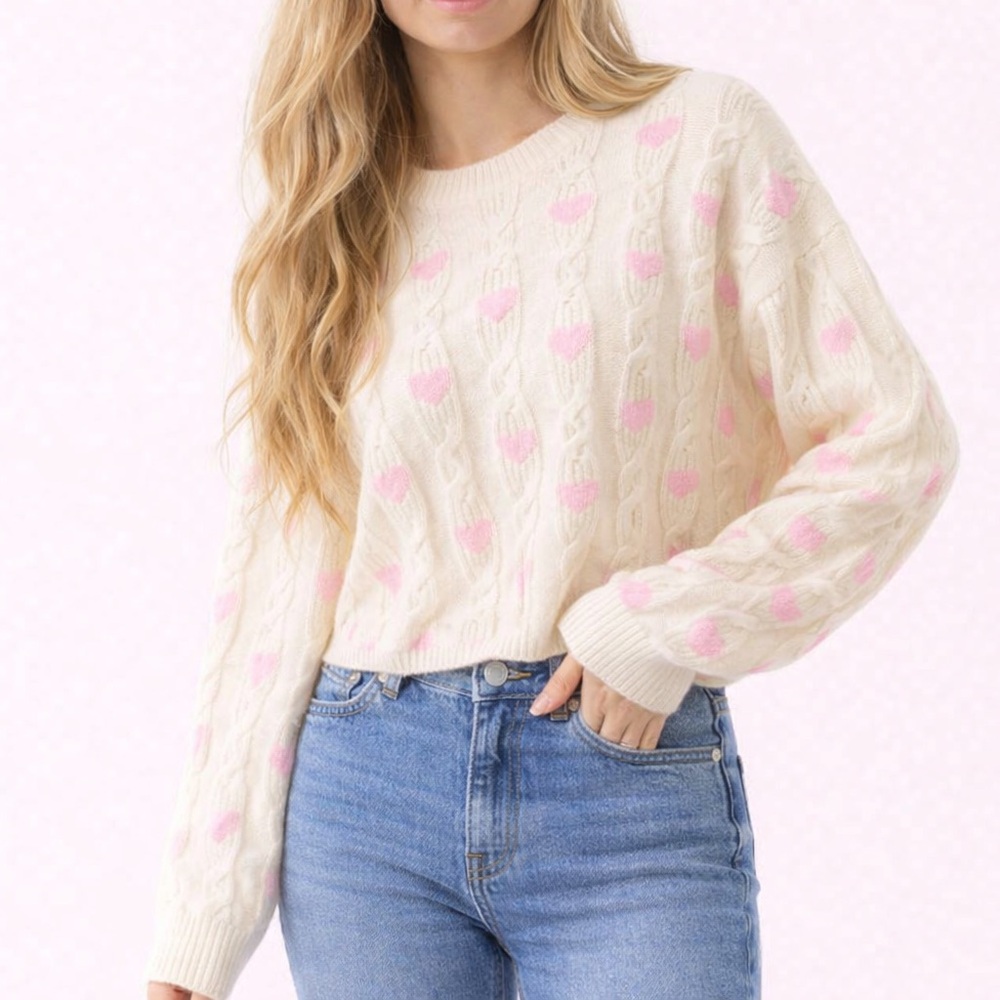 NEW Altar’d State Pink Heart Cropped Sweater Size 3XL NWT